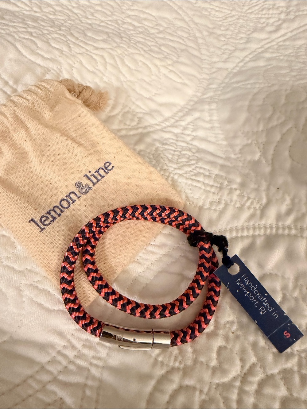 NWT Lemon & Line Coral and Navy Braided Rope Bracelet